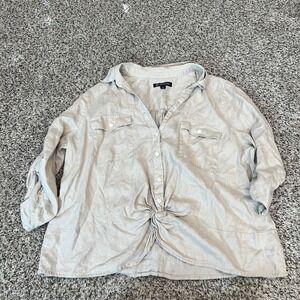 INC International Concepts Linen Blend Twist Front Shirt Womens XL Tan Button Up